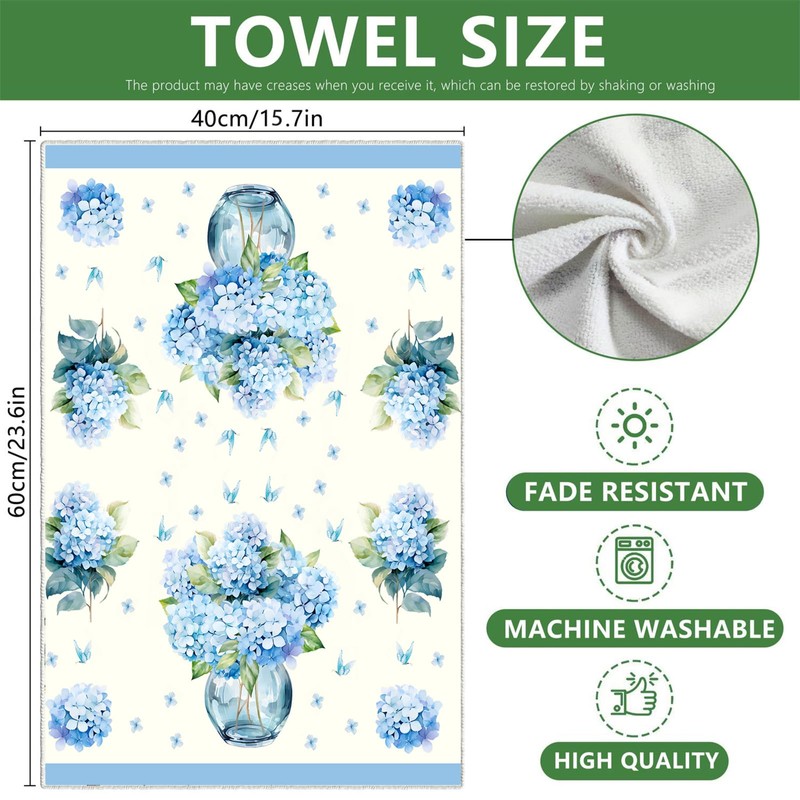 Kou Marty Blue Hydrangea Butterfly Kitchen Towels 2 Pcs Decorative