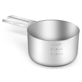 BERYLER 1PCS 1Cup (240ml, 8oz) Single Measuring Cup, Stainless Steel Measure Scoop, Metric and US Measurement, Dishwasher Safe