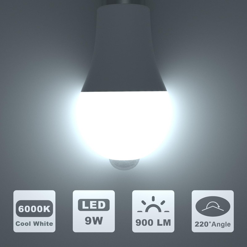 ORALUCE Motion Sensor Light Bulbs Indoor Outdoor 60 watt Equivalent,