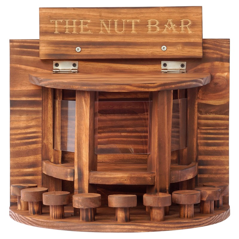 MIXUMON Crescent Squirrel Feeder Table, Wooden Squirrel Picnic Table Feeder,