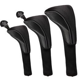 FUZVOL Golf Club Headcover Set Premium Quality,Golf Driver Head Cover 3pcs Universal Fit Covers For Wood Driver, Fairway, Hybrids Black 02