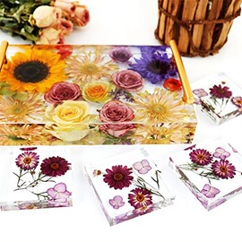Molde grande de silicona para resina, 13.5 x 9.5 pulgadas de profundidad rectangular de bandeja de epoxi con 4 asas doradas y plateadas, molde de mesa de resina para mesa de río, decoración
