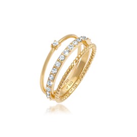 Elli Women's Stacking Elegant Festive Layered Look Ring with Crystals in 925 Sterling Silver, Glass