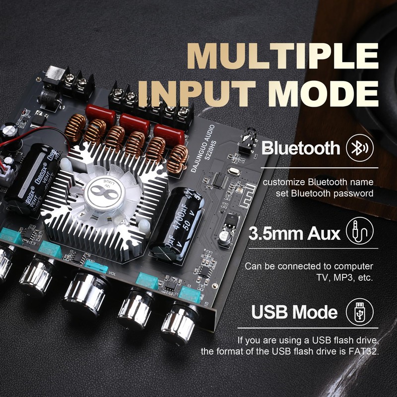 S220HS 2.1 Channel Bluetooth Amplifier Board 160W+160W+220W TDA7498E Chip,with Treble