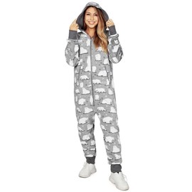 Tipsy Elves Christmas Onesies for Adults - Comfy Unisex Matching Holiday Jumpsuits with Convenient Pockets - Grey Polar Bear Christmas Jumpsuit Size X-Small