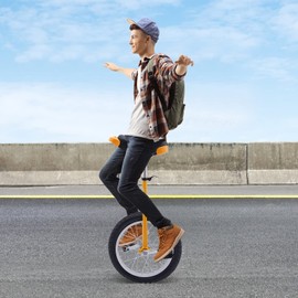 SHIOUCY 24 Inch Wheel Outdoor Unicycle Adjustable Seat Exercise Bicycle Fit Adults Kids Outdoor Sports Fitness Exercise (Yellow)