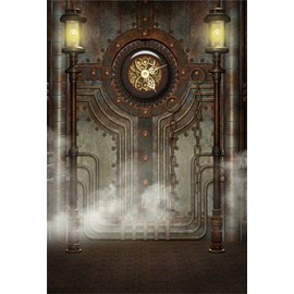 DASHAN 5x7ft Polyester Antique Vintage Steampunk Backdrop Industrial Gear Metal Clock Old Metal Gearwheel Photography Background Steam Machine Nostalgia Iron Chain Pipelines Adult Photo Studio Prop