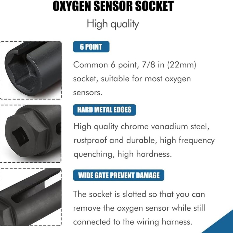 O2 Sensor Socket with Side Wire Cutout 3/8” Drive x