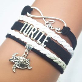 HHHbeauty Tortoise Sea Turtle Bracelet Infinity Turtle Friendship Gifts Sea Turtle Jewelry Wrap Bracelet Gifts For Adult Turtle Lovers, Vacation, Turtle Themed Gifts (Black and White)