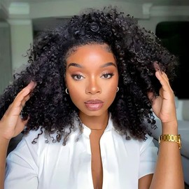 ISEE Half Wig Kinky Curly Seamless Clip Ins Flip Over Human Hair Glueless Wig Wear Go Beginner Friendly 20 inch