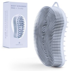 MainBasics Exfoliating Silicone Body Scrubber Pro 2-in-1 Shower Scrubber for Body, Silicone Loofah and Scalp Massager (Light Blue, Body + Scalp)