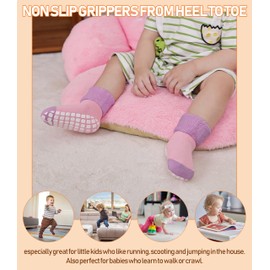 LANLEO Baby Girls Boys Non Slip Socks with Grips Toddler Kids Unisex Warm Thick Cotton Ankle Crew Socks with Grippers 6 Pairs Mix Color A,3-12 Months
