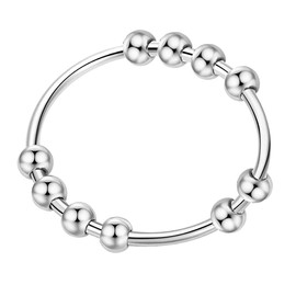 ASGIFT 925 Sterling Silver Anti Anxiety Ring for Women Men Fidget Ring with Spinner Beads Dainty Stress Relief Spinning Rings Jewelry (Size-8)