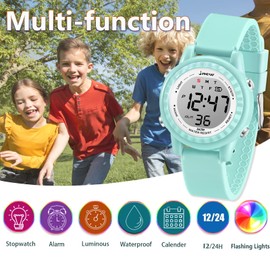 Venhoo Kids Watch Color Flashing Light Sport Toddler Wrist Watch with Luminous Alarm Stopwatch for 3-12 Ages Little Girls Boys Child-Green