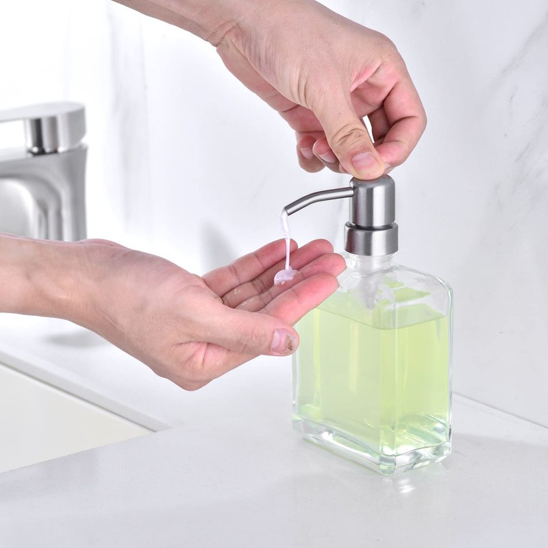 Kmeino Square Clear Glass Dish Soap Dispenser, Antique Design Refillable