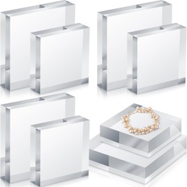 Remerry 8 Pieces Acrylic Display Block 3 x 3 x 1 Inch, 4 x 4 x 1 Inch Clear Polished Acrylic Square Display Cube Block Stand Holder for Rings Jewelry Ornaments