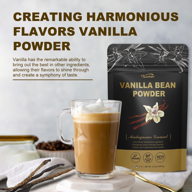 TALCUFON Madagascar Ground Vanilla Bean Powder, 100% Ground Vanilla Beans,