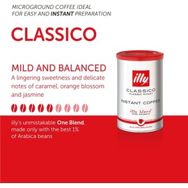 illy Instant Coffee- 100% Arabica Coffee – Classico Medium Roast - Notes Of Caramel, Orange Blossom & Jasmine - Easy Preparation - Convenient Coffee Instant Format - Roasted In Italy – 95g