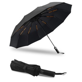 Maraiss 12-Rib Windproof Folding Umbrella: Auto Open/Close Design, Durable & Lightweight, Resistant to Heavy Rain and Strong Winds, Portable Black Umbrella for Both Men and Women