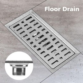 MAGT Floor Drain Stainless Steel 20 x 10 cm Rectangular Shower Drain Bathroom Shower Floor Drain Stainless Steel Shower Drain Kitchen Drain Grille Floor Drain