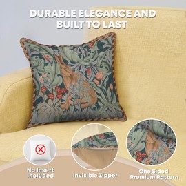 Charlotte Home Furnishings Throw Pillow Covers for Couch 19X19 in Green Rabbit Decorative Pillow Covers for Bed Large Tapestry Sofa Pillow Covers for Cozy Decor Soft European Cotton Jacquard Woven