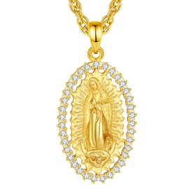 EUDORA Harmony Ball Sterling Silver 925 Caravaca Cross Chain Saint Christopher Saint Benedict Saint Joseph Saint Mary Miraculous Medal Archangel Medal for Women Men, Sterling Silver, Cubic Zirconia
