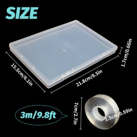 Pack of 2 Storage Boxes for False Nails with 30 cm Double-Sided Tape, Rectangular Transparent Box, Plastic Packaging Boxes, Nail Tips, Container, Artificial Nails, 21.8 x 15.5 cm