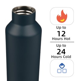 Insulated Water Bottle with Straw,25 OZ Double Wall Vacuum Stainless Steel Water Flask with 2 Lids,Navy Blue