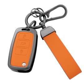 Qunzes Key Fob Cover with Heavy-duty Keychain for VW Jetta Golf Polo MK6 Passat Tiguan Beetle Passat Sharan Bora (Orange)