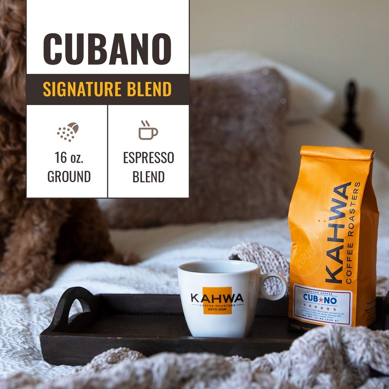 Kahwa Cuban Coffee Grounds, Cubano Dark Roast Espresso Blend, Ground