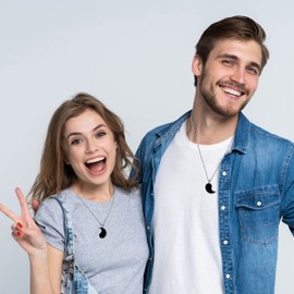 COAI Relationship Yin Yang Black Obsidian Stone Couples Pendant Necklaces