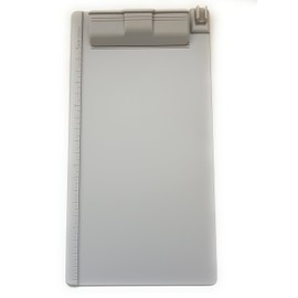 4.7" X 9" Mini Clipboard / Receipt Bill Holder Pad with Pen Pencil Holder and 200 mm Ruler Scale / Gray