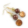Brown/Gold Glass and Shell Bead with AB Crystal Ring Drop