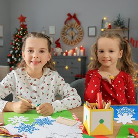 MONCAP 48Pcs Snowflake Scratch Art Christmas Snowflake Blue Magic Sratch Paper Card with Wooden Stylus for Kids Children Students Classroom DIY Arts and Crafts Decor