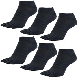 Asuka 5 Toe Socks, Thick Bottom Pile, Asahi Kasei, Deodorizing, Made with ROICA, Ankle Length, Men's, Women's, Black 6-Pack