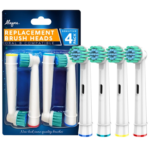 Replacement Brush Heads Compatible with Oral B- Sensitive Gum Care Electric Toothbrush Heads - Pk of 4 Sensitive Brushes- Fits Oral-b Braun 7000, Pro 1000, 9600, 500, 3000, 8000 Clean