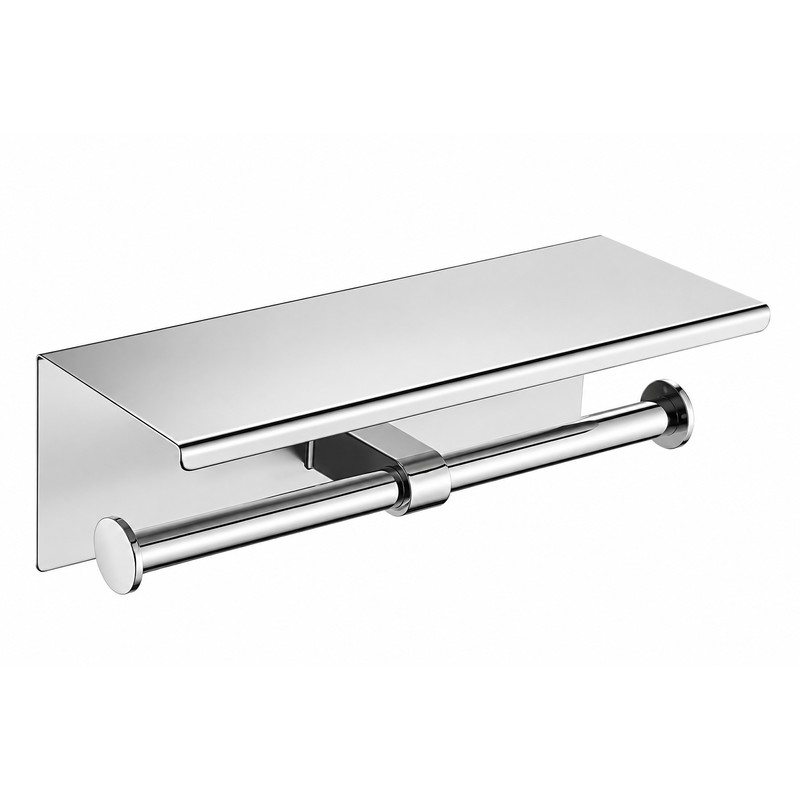 Wall Mounted Double Toilet Paper Holder with Shelf, 304 Stainless