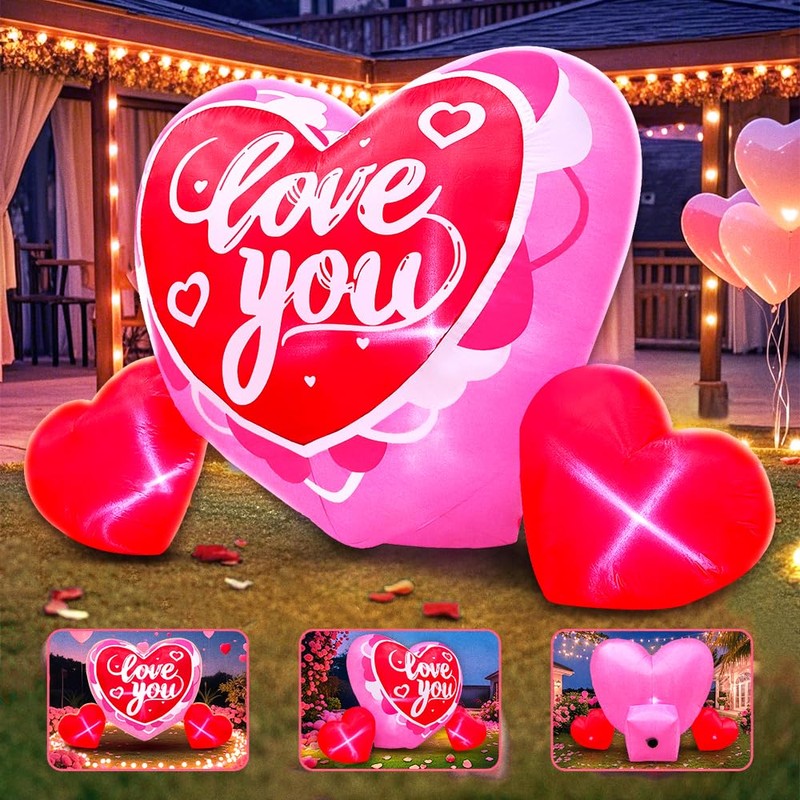 KOOY 6FT Long Valentine Inflatables Outdoor Decorations Heart Inflatable with