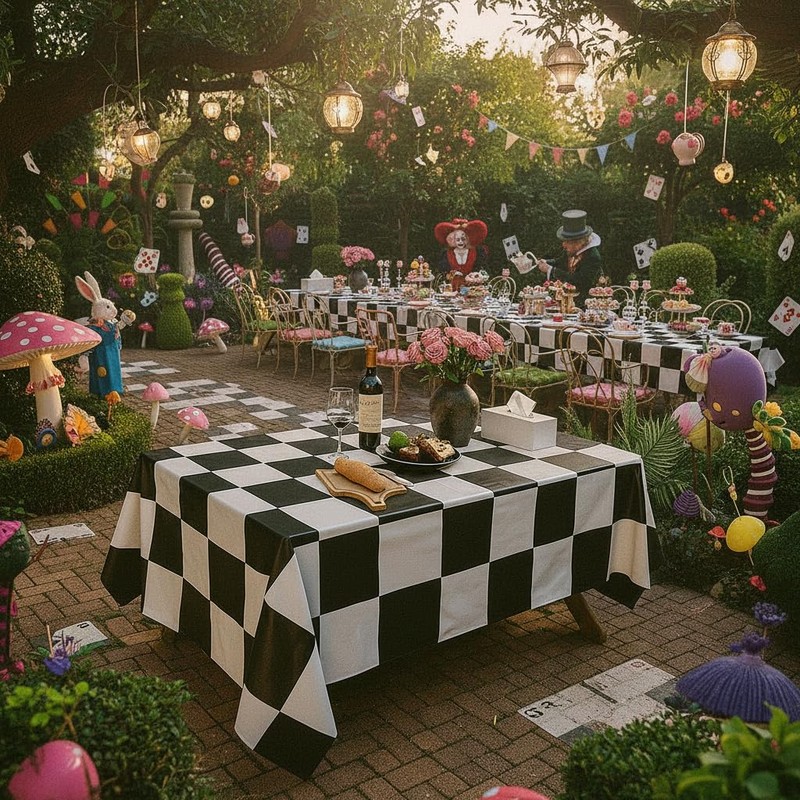 BRALEO Alice Party Decorations,Wonderland Theme Party Table Cover, Black and
