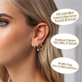 MILACOLATO 4 Pairs Gold Earrings Set for Women Trendy, Non Tarnish 14K Gold Filled Stud Huggie Hoop Earrings, Lightweight Gold Cartilage Earrings Stacks for Multiple Piercing Fashion Jewelry Gift, A