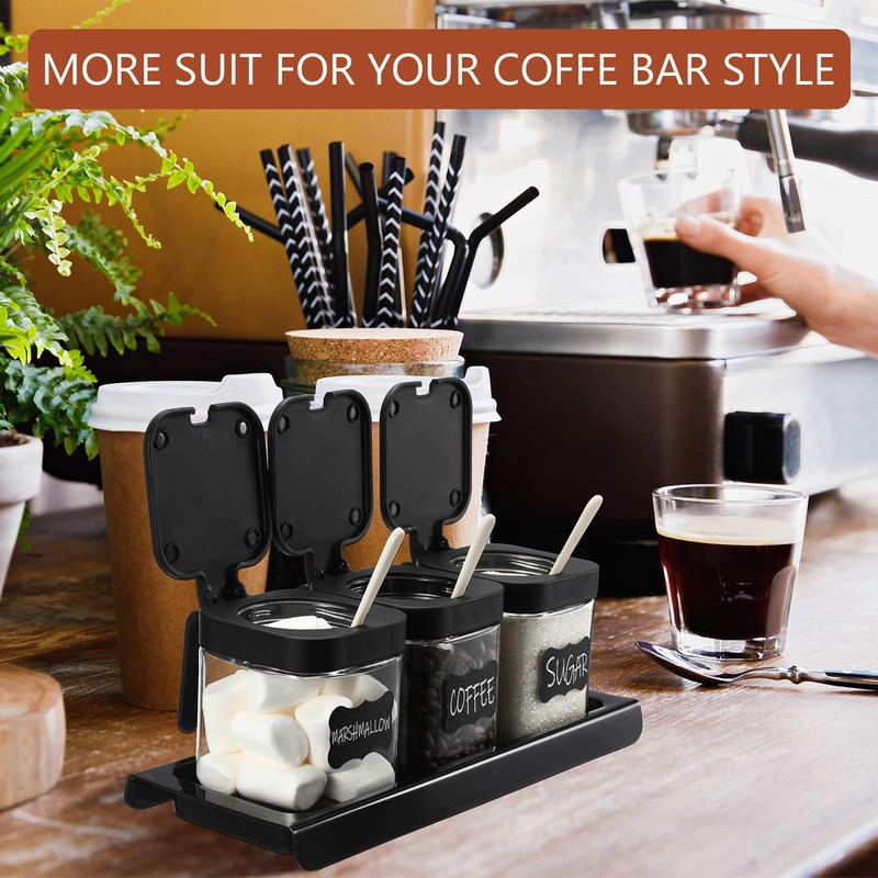 Suclain 3 Pcs Glass Coffee Station Organizer Set Coffee Containers