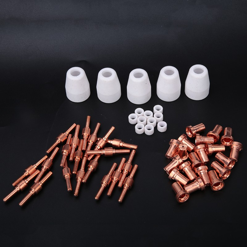 55pcs Plasma Cutter Extended Electrode Nozzle Shield Cup Gas Ring