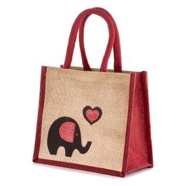 Jute Hessian Lunch Gift Bag - Height 24 cm x Width 26 cm x Depth 17 cm - Elephant Red