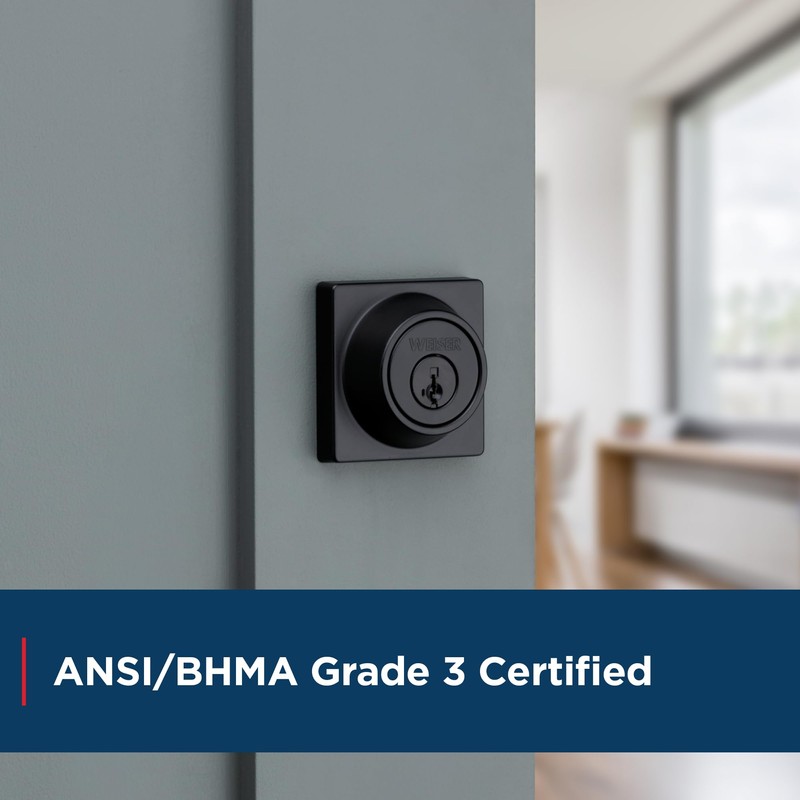 Weiser Elements Matte Black Square Deadbolt Lock, ANSI/BHMA Grade 3