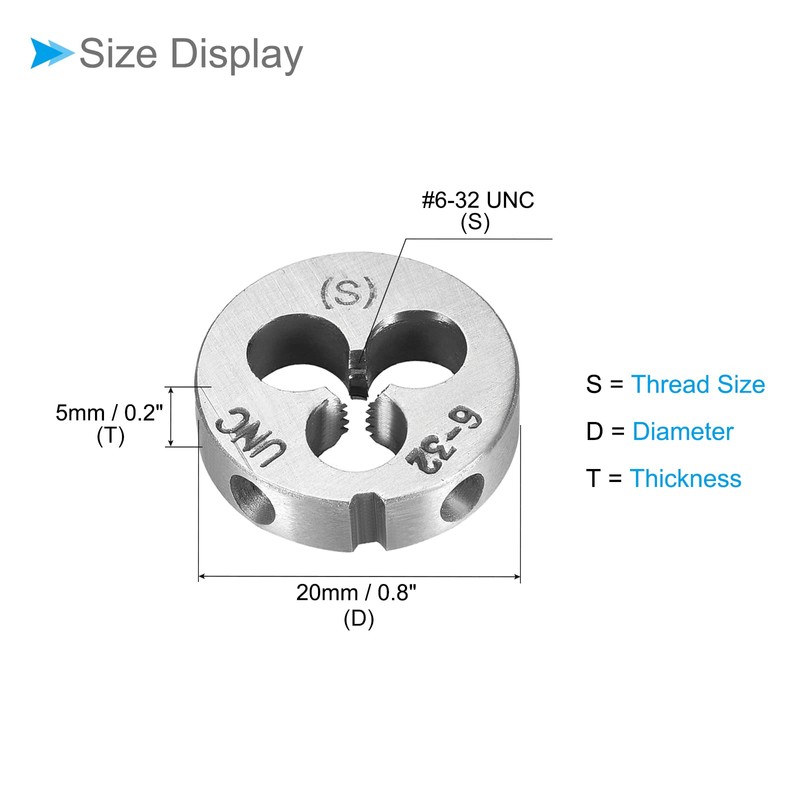 CoCud Round Threading Dies, #6-32 UNC Thread, 9SiCr Alloy Tool