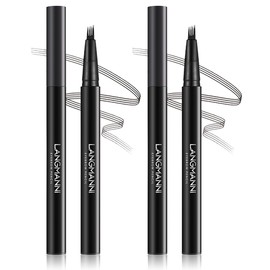 LANGMANNI Eyebrow Pen - Wild Micro-4Tip Prong Lasting Water Eyebrow Pencil, For Effortless & Natural Looking Brows That Last All Day (#1 Black 2pcs)