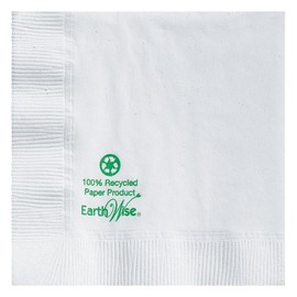 Hoffmaster 057300 Earth Wise Recycled Paper Beverage Napkin, Coin Embossed, 2-Ply, 1/4 Fold, 10" Length x 10" Width, White (12 Packs of 250)