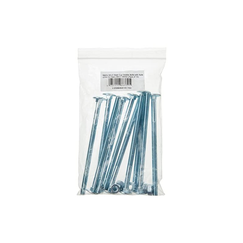 AHCMetric MILD Steel Cup Square Bolts with Nuts (ZINC &