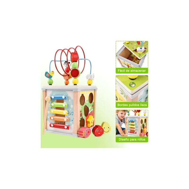 Cubo Actividades Montessori Educativo 7 En 1 Con Laberinto