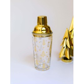 Mary Square Gold Tone Christmas Tree 20 ounce Glass Cocktail Shaker